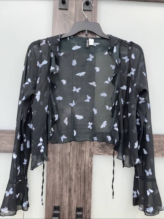 Divided Tops - Divided Black Sheer Butterfly Tie-Front Blouse